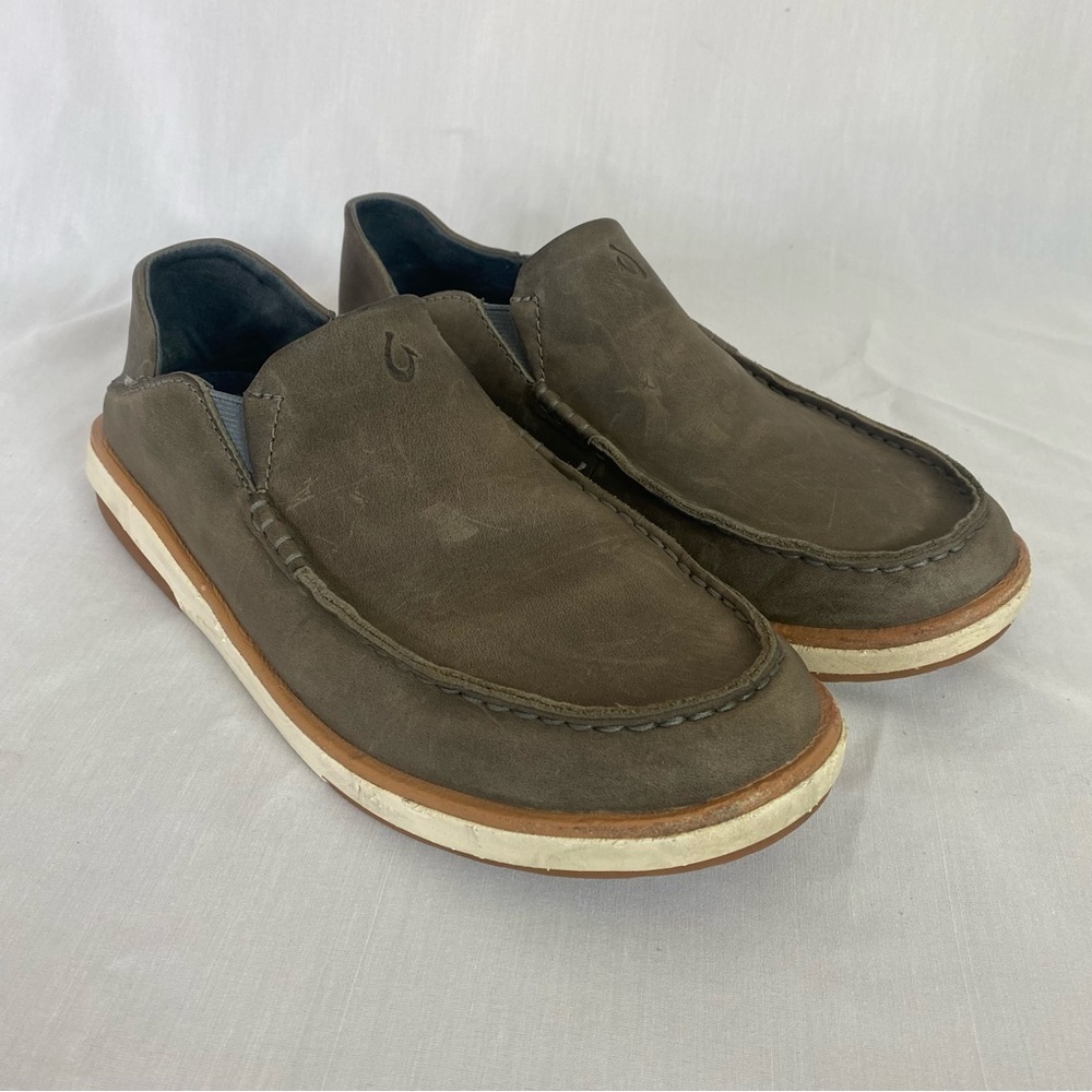 OluKai Brown Leather Slip-On Loafers